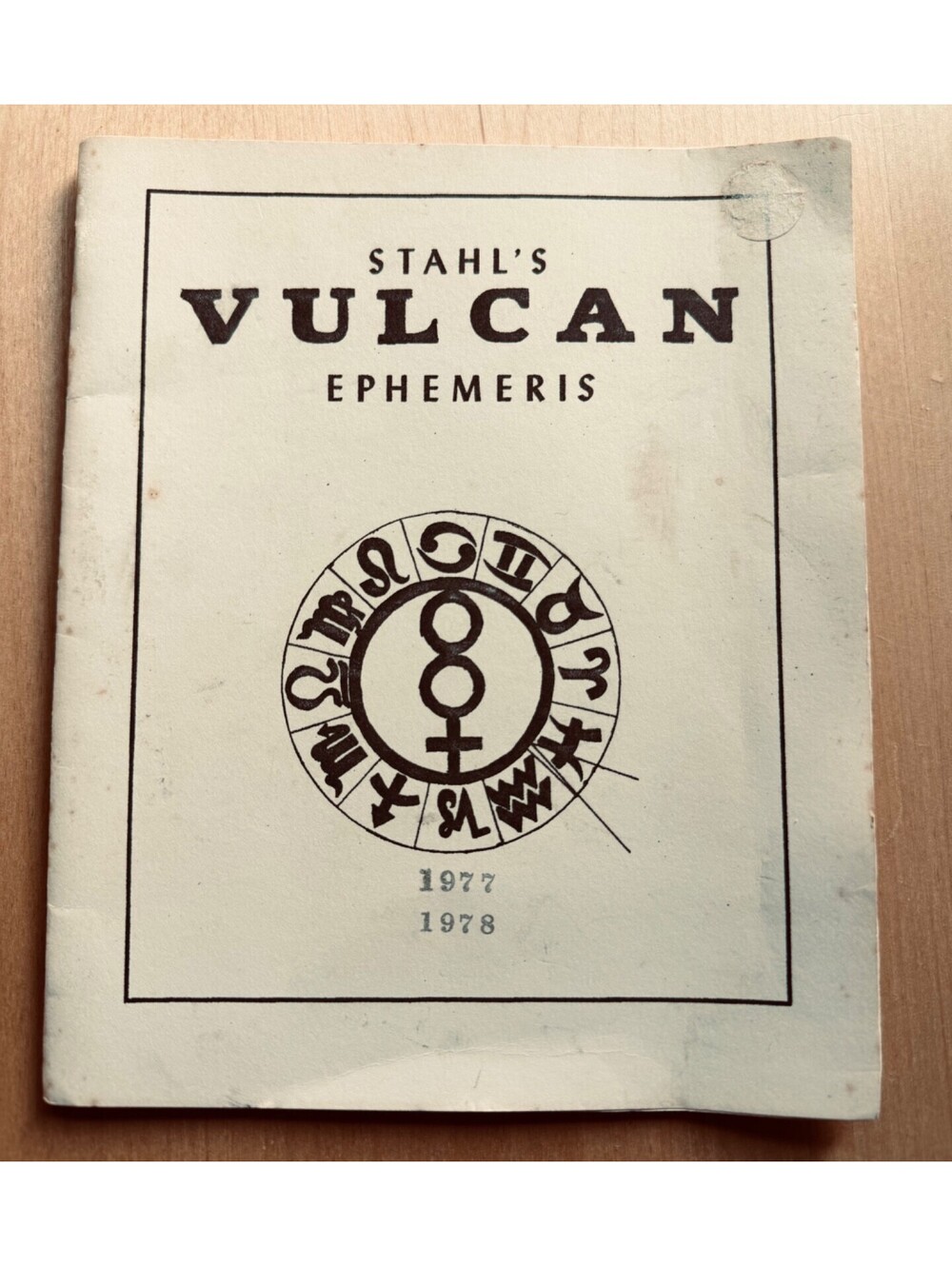 Stahl's Vulcan Ephemeris 1977 1978 Vintage Astrology Almanac
